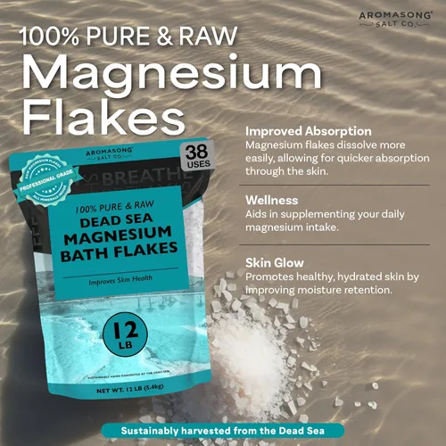 Miniatura 3 de Aromasong Copos de magnesio del Mar Muerto para baño, 16,325 mg de cloruro de magnesio por baño, alternativa superior a la sal de Epsom, se utiliza