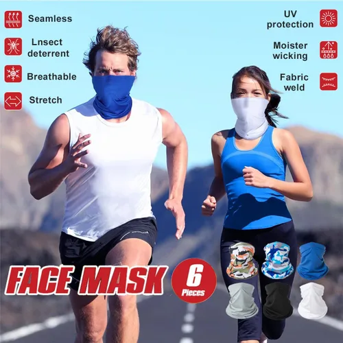 Miniatura 2 de Paquete de 6 polainas para el cuello, bufanda, cubrebocas, bandanas, protección solar, ciclismo, correr