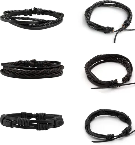 Miniatura 3 de MILAKOO 6 pulseras de cuero trenzado para hombres y mujeres de madera con cuentas ajustables