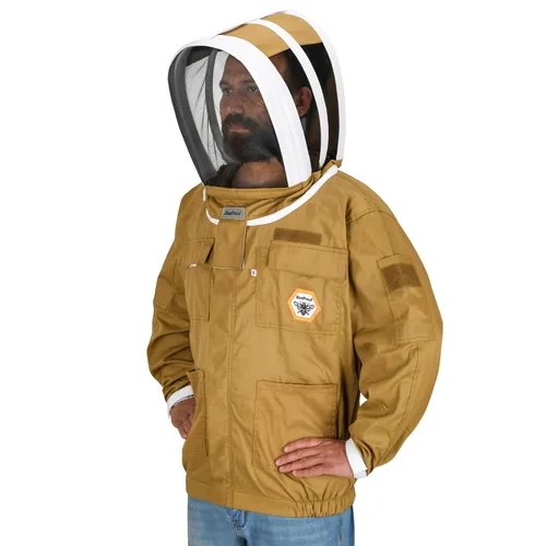 Miniatura 3 de BP-101 - Chaquetas de apicultura con velo de esgrima de algodón transpirable, traje de apicultor de protección total para profesionales y Caqui