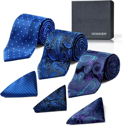 Miniatura 61 de HISDERN Juego de corbatas extralargas para hombre y pañuelo de bolsillo de 63 pulgadas, colección XL, caja de regalo, corbata, lote de 3