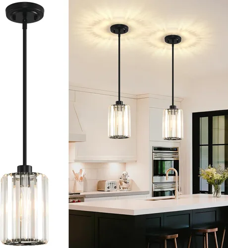 Miniatura 9 de Paquete de 2 luces colgantes para isla de cocina, modernas lámparas colgantes doradas, mini candelabro de cristal para isla de cocina, lámparas