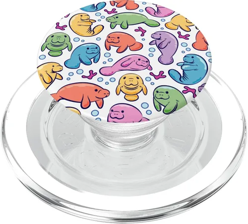 Miniatura 8 de Bonito patrón de manatí regalo para un amante de los manatíes mamíferos PopSockets agarre y soporte para teléfonos y tabletas, Negro