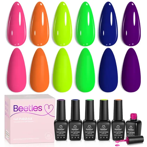 Miniatura 29 de Beetles - Juego de esmalte de uñas de gel de 6 colores, ojo de gato plateado, gel transparente rojo, rosa, amarillo, verde, negro, con efecto