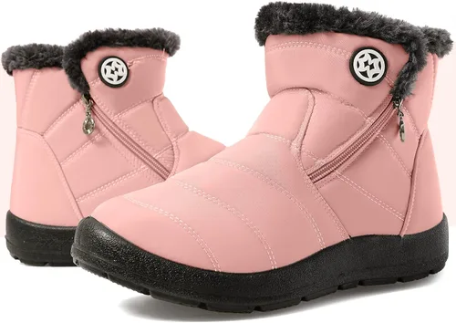 Miniatura 19 de Eagsouni Botas de nieve para mujer, botines de invierno para mujer, con forro de piel cálida, botines gruesos con cremallera, zapatos planos