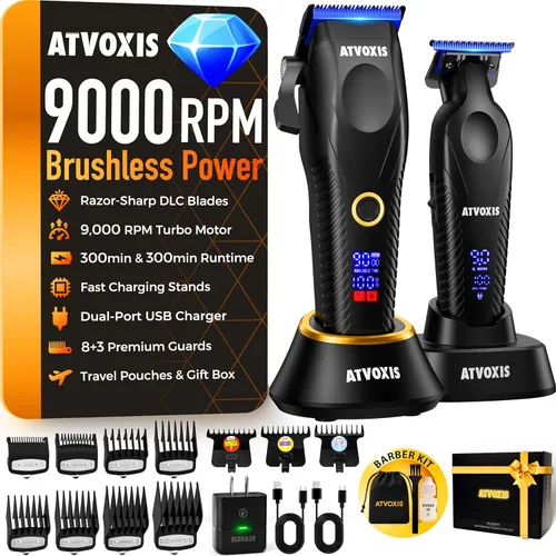 Juego de cortapelos profesional con motor sin escobillas de 9000 RPM para hombres: cortadoras inalámbricas y recortadoras de espacio cero con