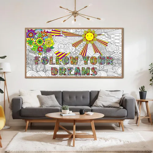 Miniatura 4 de Naozinebi Pósteres de mandala gigante para colorear, grandes carteles motivacionales para colorear con texto en inglés "Follow Your Dreams", mantel
