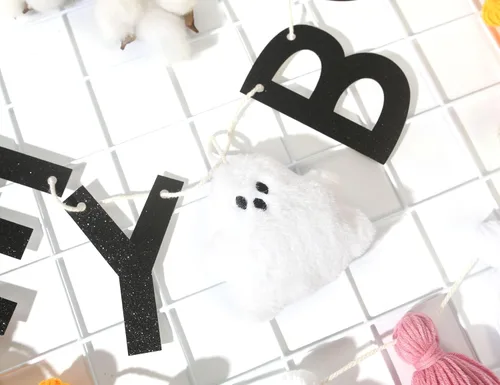Miniatura 8 de Hey Boo - Pancarta con borlas de fantasma, pancarta de borla de fantasma para Halloween, decoración del hogar de Halloween, pancarta de fantasma