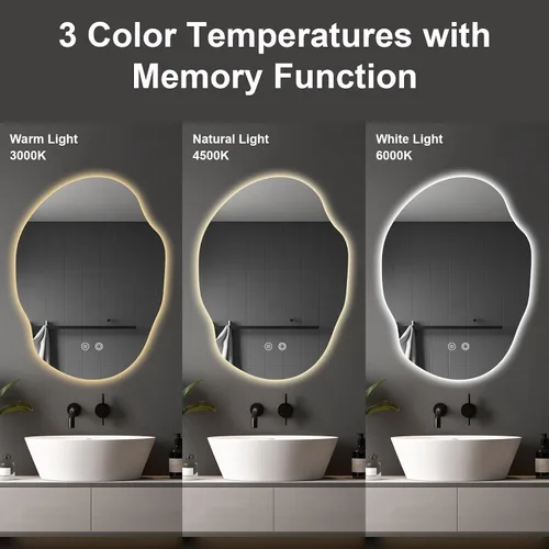 Miniatura 2 de Espejo de Baño LED Irregular con Luces, Espejo de Tocador de Baño LED Asimétrico para Pared con Retroiluminación, Antivaho, 3 Colores y Luz