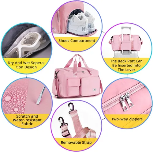 Miniatura 5 de FIORETTO - Bolsa de deporte para mujer con compartimento para zapatos, capacidad de 37 litros, ideal para viajes, gimnasio, deportes, fines de semana