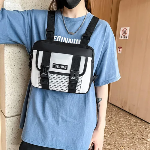 Miniatura 6 de TDYU Riñonera de pecho para hombre, riñonera de moda de hip hop, chaleco ligero pequeño para correr, viajar, senderismo, ciclismo, Blanco, S, Casual