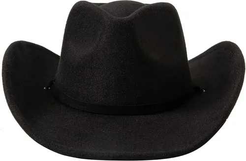 Miniatura 3 de Lanzom Sombrero de vaquero occidental de ala ancha de fieltro retro para mujeres y hombres, sombrero de vestir con cordón de viento, tamaño 6 87-7 14