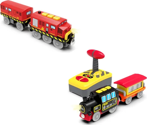 Tren a pilas para pistas de madera, juguetes de tren motorizado para juego de vías de ferrocarril, juguete de tren eléctrico con tren de control