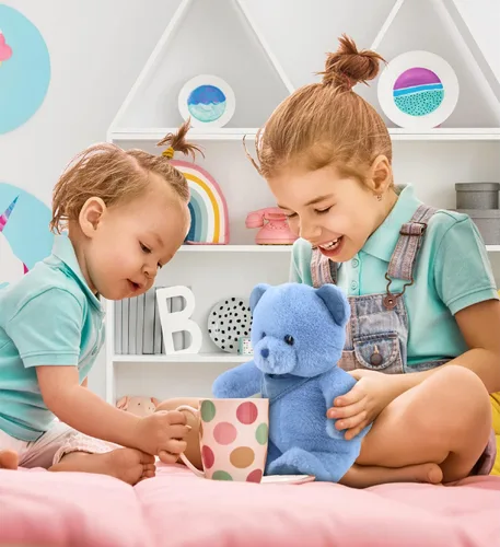 Miniatura 5 de DolliBu Oso de peluche – Suave oso azul bebé abrazable, adorable juguete de peluche de oso para jugar, lindo regalo de vida salvaje para niños