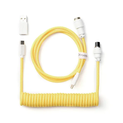 Miniatura 5 de Cable USB-C en espiral personalizado Keychron con conector de aviador, color negro, conector metálico desmontable de 5 pines (GX12), adaptador