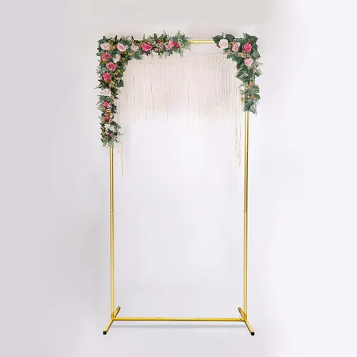 Soporte de arco de globo cuadrado para boda Harfirbe, soporte de fondo dorado de 6.6 x 3.3 pies de metal, marco de fiesta para ceremonia de boda,