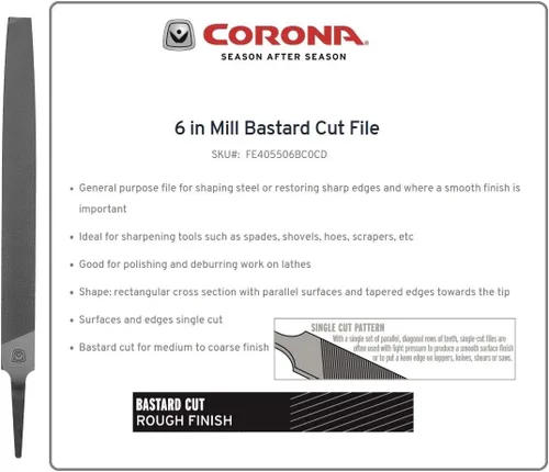 Miniatura 2 de Corona FE405506BC0CD Mill Bastard Cut File Carded, 6 pulgadas