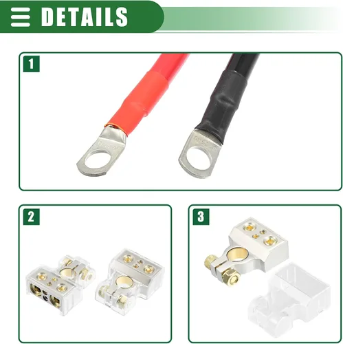 Miniatura 5 de Motoforti Cables de batería universales de calibre 4 AWG con terminal de batería, 3 pies de longitud de 3/8 pulgadas en lengüetas, desconexión