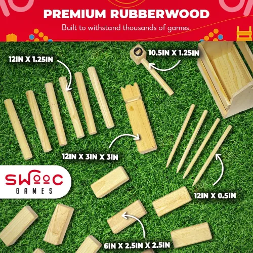 Miniatura 4 de SWOOC Games - Juego de Kubb Yard - Juego de ajedrez vikingo de madera dura premium con caja de madera - para adultos y niños - Juego de Kubb