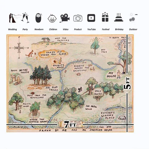 Miniatura 2 de Telón de fondo de oso de bosque de 100 acres para baby shower, 7 x 5, fondo de oso feliz cumpleaños, oso para el hogar, mapas, fondos para niños