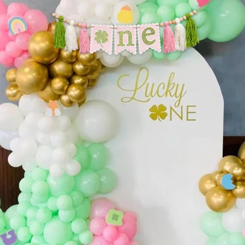Miniatura 2 de Cartel para silla alta del Día de San Patricio, suministros para fiesta de primer cumpleaños, letrero de trébol de cuatro hojas, accesorios de fondo