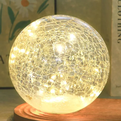 Lámpara LED Crackle Globe funciona con pilas con temporizador, orbe de vidrio iluminado para sala de estar y festival, decoración de Navidad, luz