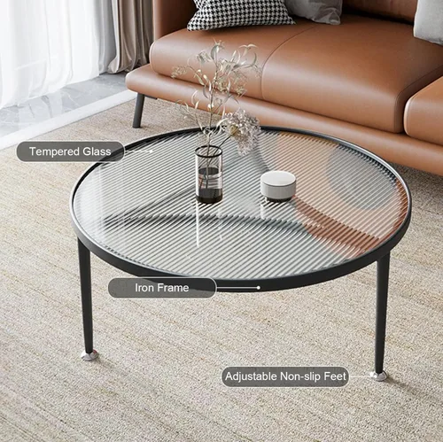 Miniatura 3 de Furniture Coffee Table - with Inset Tempered Glass Top and Metal Frame & Legs - Low Circle Minimalist Center Table Home Decor, Tea/Sofa/End Round