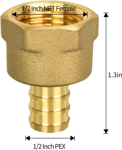 Miniatura 2 de 10 piezas de conectores PEX hembra 1/2" x 1/2" NPT, adaptador roscado hembra NPT de 1/2" x 1/2", accesorio de compresión, latón, puerto completo