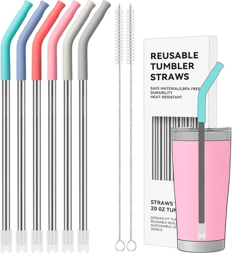 Miniatura 28 de Pajitas de Metal Rectas de 40 oz para Vaso Stanley de 40 oz, 6 Piezas Pajitas de Metal Reutilizables de Acero Inoxidable para Beber con Puntas de 2