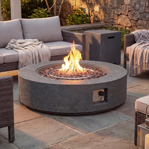 Miniatura 25 de COSIEST mesa cuadrada de propano para exteriores de arenisca con protector contra el viento, certificada, quemador de acero inoxidable de 50,000