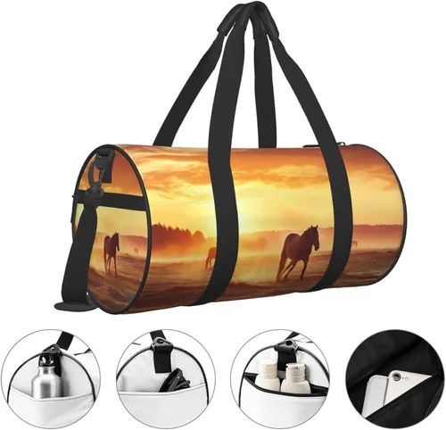 Miniatura 3 de Sports Gym Bag for Women Men Travel Duffel Bag Tote Horses on Pasture at Sundown Weekender Bag Canvas Carry on Overnight Bag for Travel Swimming