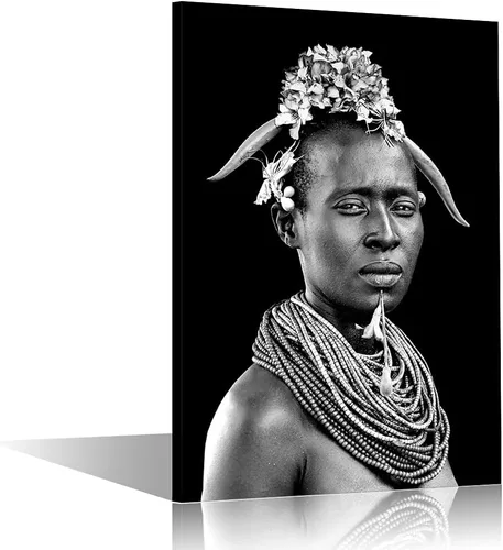Miniatura 16 de Decoraciones de sala de estar, cuadro de mujer africana negra, pintura de retrato de mujer sobre lienzo, obra de arte moderna, decoración del hogar