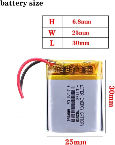 Liter energy battery batería recargable 702530 del polímero de iones de litio de la batería 600mAh de 3.7V Lipo con dos líneas