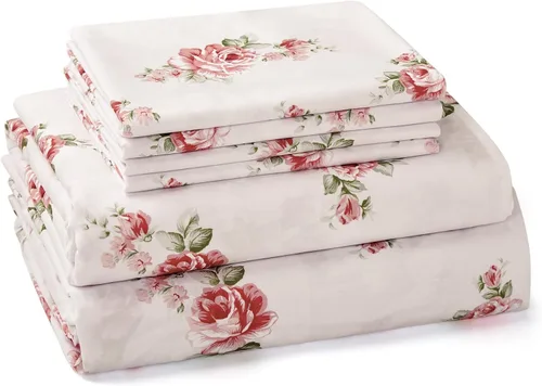 Miniatura 20 de BYSURE Juego de sábanas estampadas de reno y árbol de Navidad, 6 piezas (tamaño King, árbol de Navidad), ropa de cama de microfibra con bolsillo