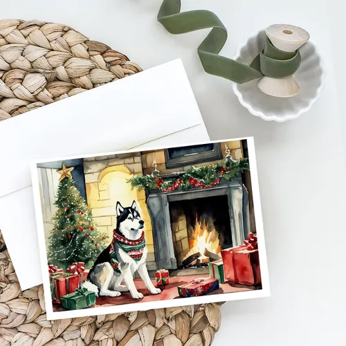 Miniatura 2 de Caroline's Treasures DAC2753GCA7P Paquete de 8 tarjetas de felicitación navideña acogedora de Husky siberiano Tarjetas en blanco con sobres