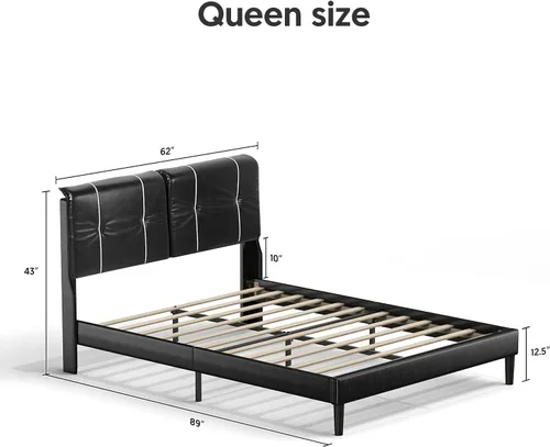 Miniatura 3 de BONSOIR Base de cama tamaño Queen tapizada de perfil bajo moderna con cabecera de piel sintética, no necesita somier, no necesita falda de cama