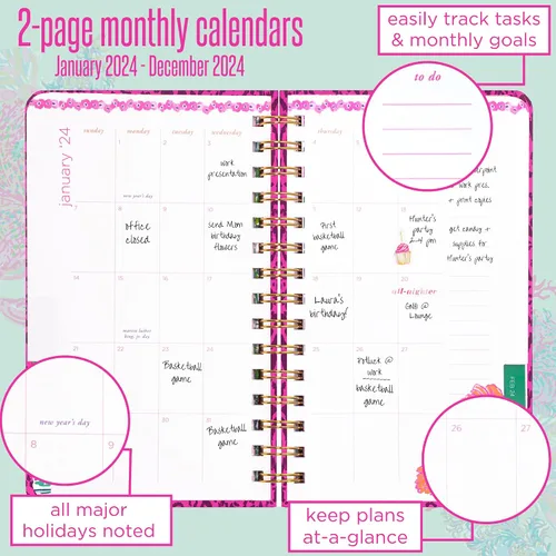 Miniatura 3 de Lilly Pulitzer Agenda diaria 2024, agenda mediana de enero de 2024 a diciembre de 2024, agenda semanal con calendario mensual, calcomanías