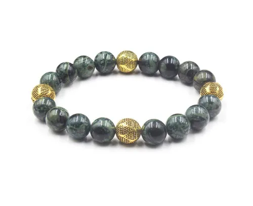 Miniatura 8 de Dark Green Jade and Gold Beads Bracelet, Jade Bracelet, Men's Jade Bracelet
