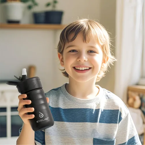 Miniatura 8 de IDEUS Botella de agua aislada de 12 onzas, botella de agua aislada de acero inoxidable para la escuela, botellas aisladas con pajitas a prueba