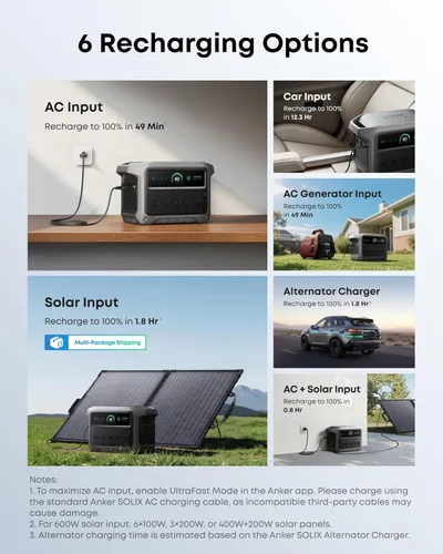 Miniatura 5 de Anker SOLIX C1000 Gen 2 Portable Power Station with 100W Bifacial Solar Panel, 2,000W (Peak 3,000W) Solar Generator, Full Charge in 49 Min, 1,024Wh