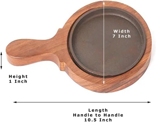 Miniatura 2 de Sahishnu - Juego de platos para fajita en línea y marketing, plato redondo chisporroteante para brownie/bandeja con base de madera y mango redondo