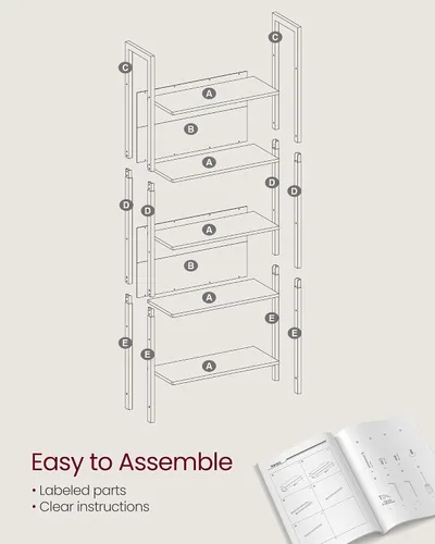 Miniatura 8 de VASAGLE ULLS025B50 - Estantería industrial de 5 niveles y marco de acero, para sala de estar, oficina en casa, dormitorio, 9.4 x 24.4 x 65 pulgadas