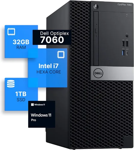 Dell Optiplex 7060 Tower - Computadora de sobremesa | Intel i7-8700 (3.4) | 32 GB DDR4 RAM | Estado sólido SSD de 1 TB | Windows 11 Pro | Adaptador
