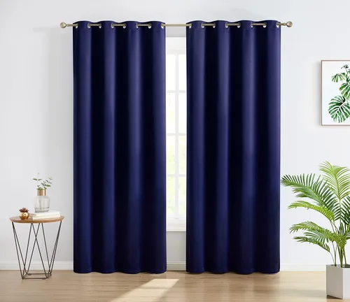 Miniatura 12 de HLC.ME Cortinas Oxford negras de 84 pulgadas de largo, cortinas negras para dormitorio, con aislamiento térmico, bloqueo de luz, paneles de cortina