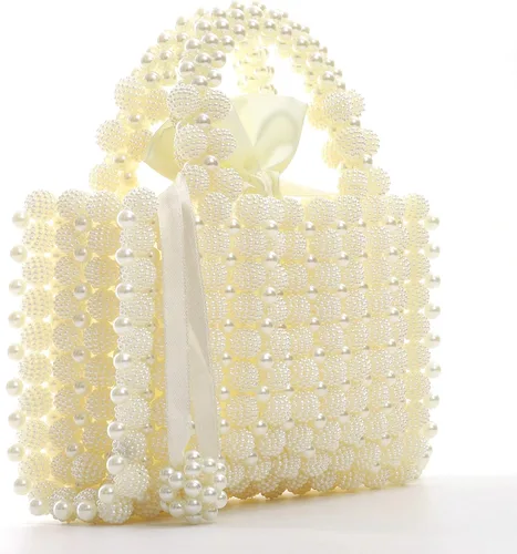 Miniatura 4 de YUSHINY - Bolso de noche hecho a mano con cuentas de perlas para mujer, con asa superior y bolsa