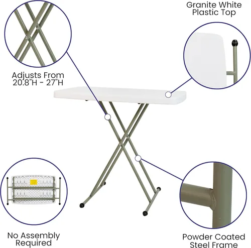 Miniatura 4 de Flash Furniture Elon - Mesa plegable de color blanco granito, altura ajustable, 30 pulgadas, bandeja de TV, mesa para portátil de grado comercial