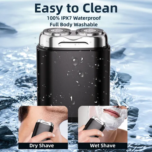 Miniatura 3 de Mini afeitadora eléctrica de doble cabeza, maquinilla de afeitar eléctrica portátil para hombres, tamaño de bolsillo, lavable, doble cabeza