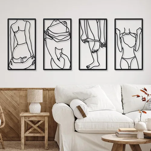 Miniatura 7 de Cindeer 4 piezas de arte de pared de metal minimalista abstracto para mujer, línea de arte de pared, dibujo de líneas de metal, arte colgante
