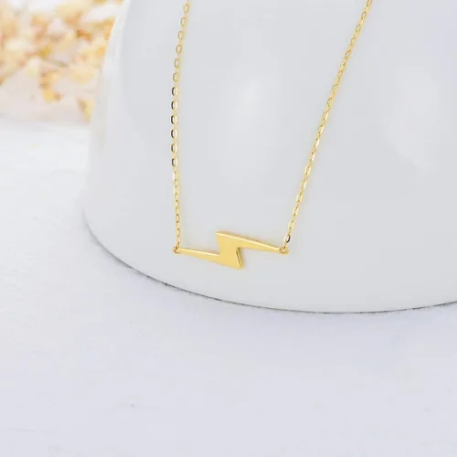 Miniatura 4 de Collar Lightning Bolt con dije de oro macizo de 14 quilates para mujer, 16 pulgadas, Oro, Sin gemas.
