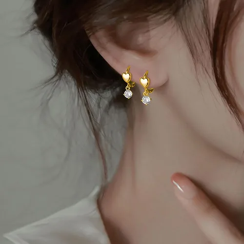 Miniatura 2 de SLUYNZ Aretes de aro de plata de ley con forma de corazón pequeño para mujer